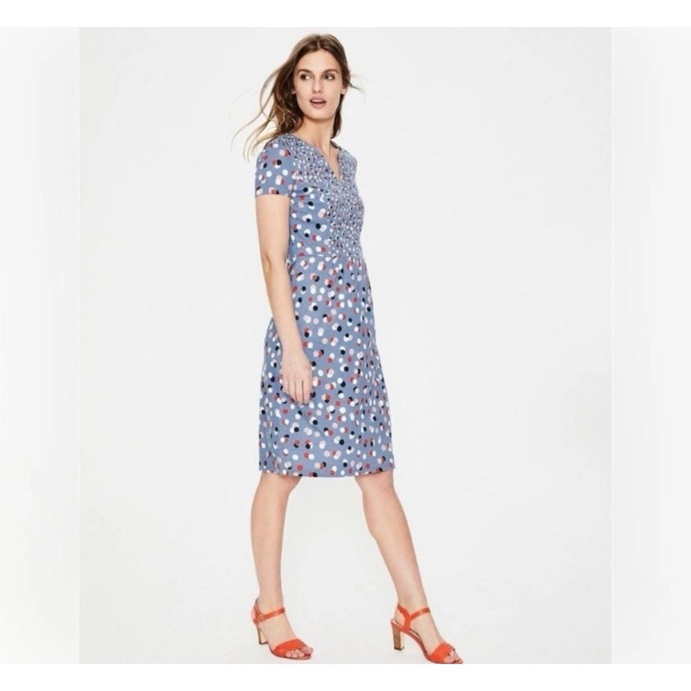 Boden Emory Knit Jersey Short‎ Sleeve Dress in Fallen Blossom Blue Print Size 8L